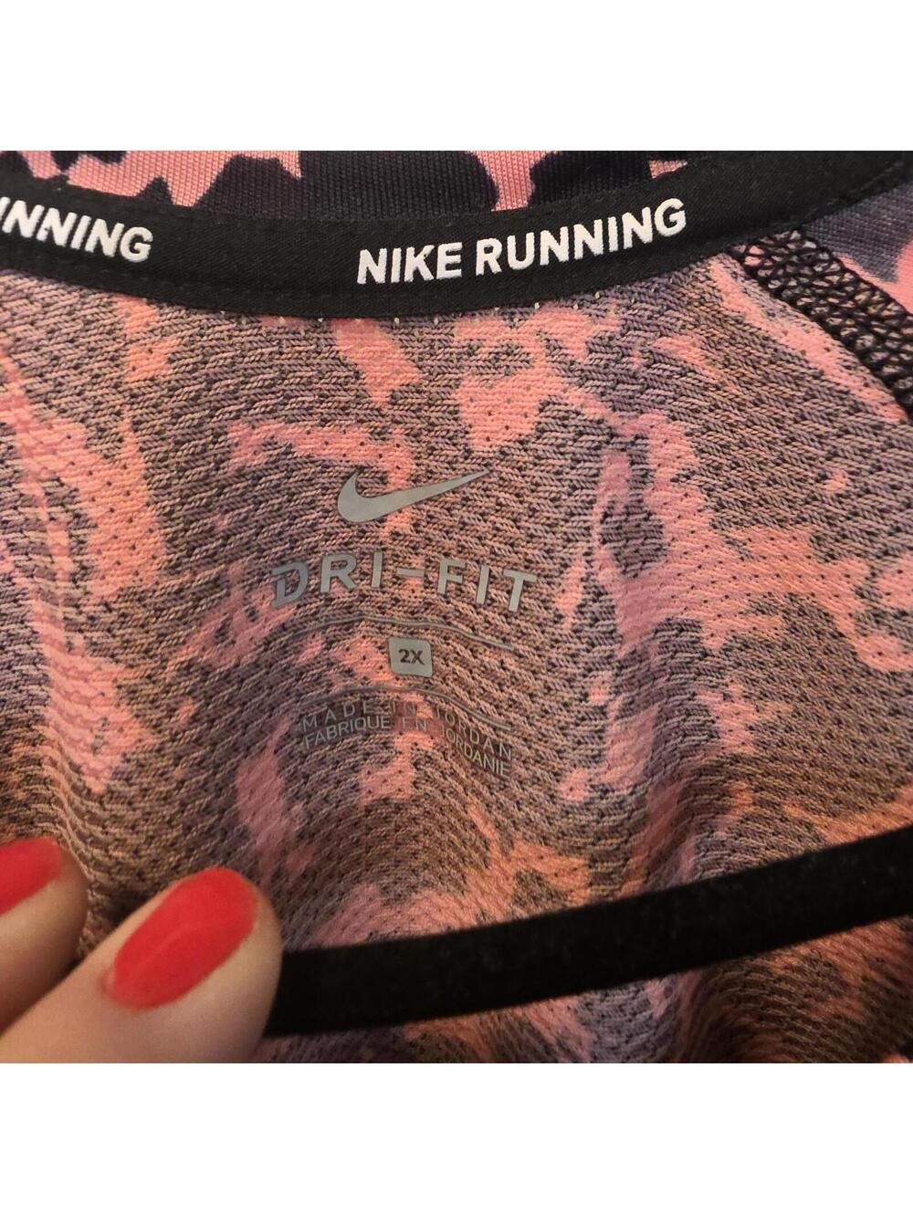 Nike Women's Running Dri-Fit Short Sleeve Shirt 2X- Pink & Black - Picture 2 of 7